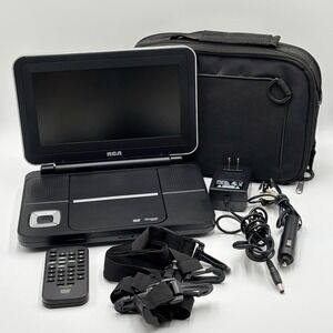 RCA DRC6309 Portable DVD Player Bundle Black with Case Remote Car Adapter Straps